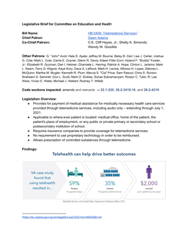 Legislative Brief for Committee on Education and Health ​