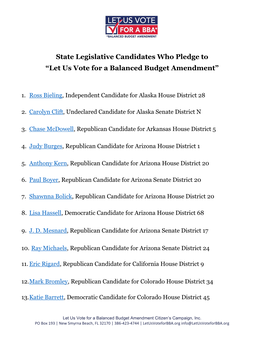 State Legislative Candidates Who Pledge to “Let Us Vote for a Balanced Budget Amendment”