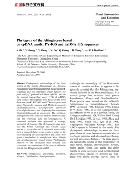 Phylogeny of the Altingiaceae Based on Cpdna Matk, PY-IGS and Nrdna ITS Sequences