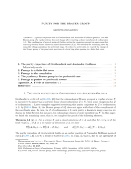 PURITY for the BRAUER GROUP 1. the Purity Conjecture Of