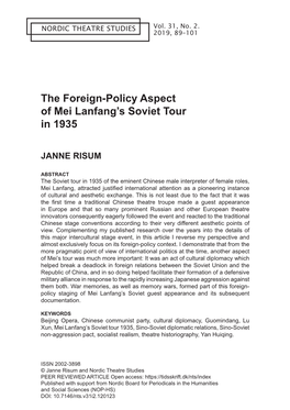 The Foreign-Policy Aspect of Mei Lanfang's Soviet Tour in 1935