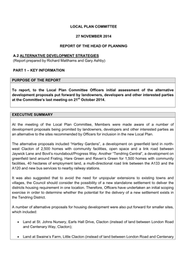 Local Plan Committee 27 November 2014 Report Of