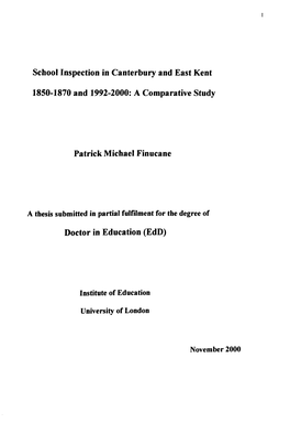 School Inspection in Canterbury and East Kent 1850-1870 and 1992-2000