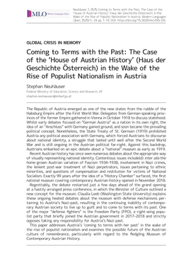 Haus Der Geschichte Österreich) in the Wake of the Rise of Populist Nationalism in Austria