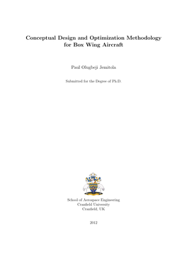 Conceptual Design and Optimization Methodology for Box Wing Aircraft