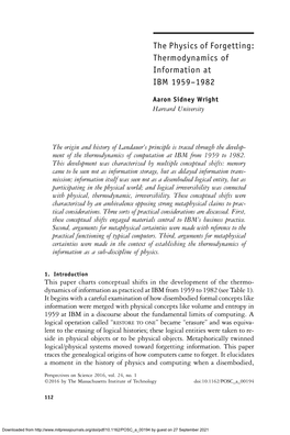 Thermodynamics of Information at IBM 1959–1982