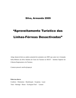 “Aproveitamento Turístico Das Linhas-Férreas Desactivadas”