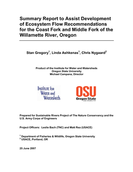 Final Willamette Coast & Middle Fork Literature Review with Figures