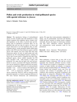 Pollen and Ovule Production in Wind-Pollinated Species with Special Reference to Juncus
