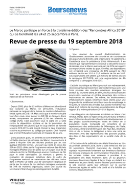 Revue De Presse Du 19 Septembre 2018