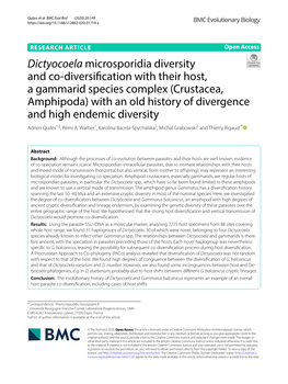 Dictyocoela Microsporidia Diversity and Co-Diversification with Their Host, a Gammarid Species Complex (Crustacea, Amphipoda)