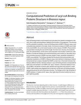 Computational Prediction of Acyl-Coa Binding Proteins Structure in Brassica Napus