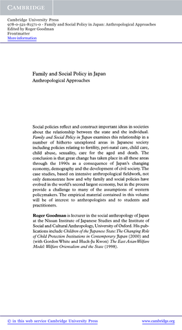 Family and Social Policy in Japan: Anthropological Approaches Edited by Roger Goodman Frontmatter More Information