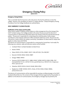 Emergency Closing Policy (Updated 12/18/17)
