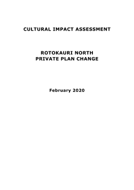 Cultural Impact Assessment Rotokauri North Private