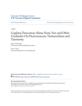Goplana Dioscoreae-Alatae Nom. Nov and Other Uredinales on Dioscoreaceae: Nomenclature and Taxonomy Jose R