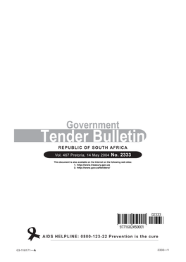 Government Tender Bulletin REPUBLIC of SOUTH AFRICA Vol