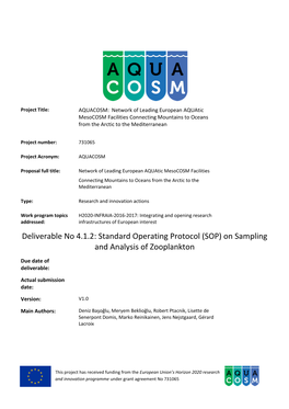 (SOP) on Sampling and Analysis of Zooplankton Due Date of Deliverable