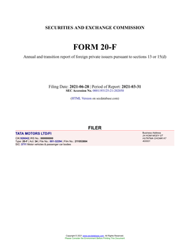TATA MOTORS LTD/FI Form 20-F Filed 2021-06-28