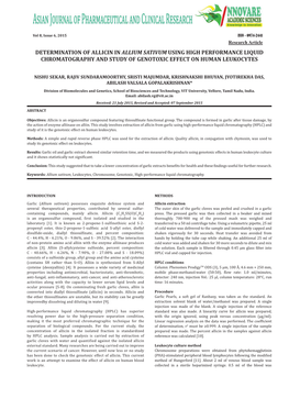 Determination of Allicin in Allium Sativum Using High Performance Liquid Chromatography and Study of Genotoxic Effect on Human Leukocytes