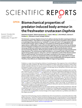 Biomechanical Properties of Predator-Induced Body Armour in the Freshwater Crustacean Daphnia