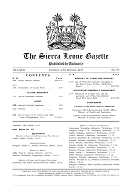 The Sierra Leone Gazette Published by Authority