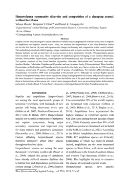 Herpetofauna Community Diversity and Composition of a Changing Coastal Wetland in Ghana Yahaya Musah1, Benjamin Y