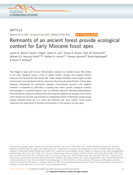 Remnants of an Ancient Forest Provide Ecological Context for Early Miocene Fossil Apes