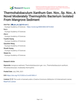 Thermohalobaculum Xanthum Gen. Nov., Sp. Nov., a Novel Moderately Thermophilic Bacterium Isolated from Mangrove Sediment