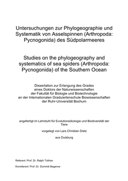 (Arthropoda: Pycnogonida) Des Südpolarmeeres = Studies on Th