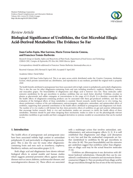 Review Article Biological Significance of Urolithins, the Gut Microbial Ellagic Acid-Derived Metabolites: the Evidence So Far