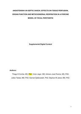Angiotensin Ii in Septic Shock: Effects on Tissue Perfusion, Organ Function and Mitochondrial Respiration in a Porcine Model Of