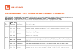 Întreruperi Programate – Judeţul Teleorman, Săptămâna 19 Septembrie – 25 Septembrie 2016