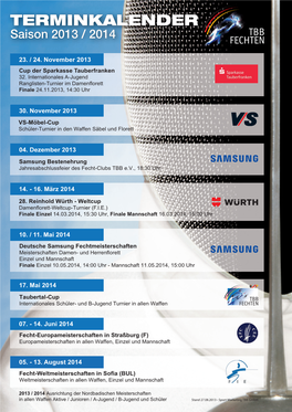 TERMINKALENDER Saison 2013 / 2014