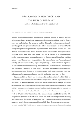 Psychoanalytic Film Theory and “The Rules of the Game”