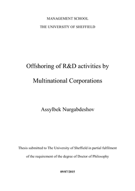 Offshoring of R&D Activities by Multinational Corporations