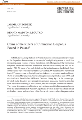 Coins of the Rulers of Cimmerian Bosporus Found in Poland1