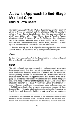 A Jewish Approach to End-Stage Medical Care RABBI ELLIOT N