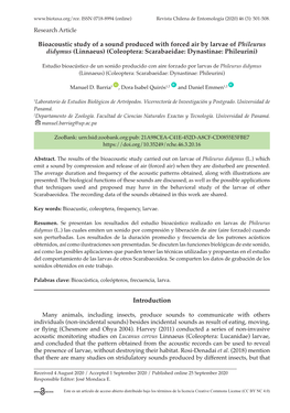 Bioacoustic Study of a Sound Produced with Forced Air by Larvae of Phileurus Didymus (Linnaeus) (Coleoptera: Scarabaeidae: Dynastinae: Phileurini)