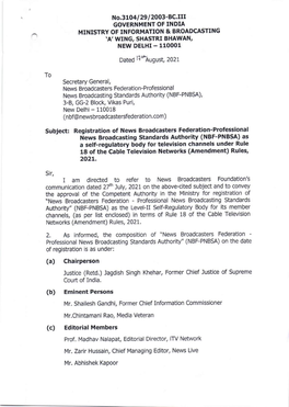 A Setf-Regulatory Body for Television Channels Under Rule 2021