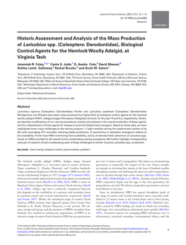 Historic Assessment and Analysis of the Mass Production of Laricobius Spp