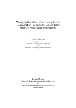 Managing Reindeer Lichen During Forest Regeneration Procedures: Linking Sámi Herders’ Knowledge and Forestry