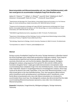 Bezerromycetales and Wiesneriomycetales Ord. Nov. (Class Dothideomycetes), with Two Novel Genera to Accommodate Endophytic Fungi from Brazilian Cactus