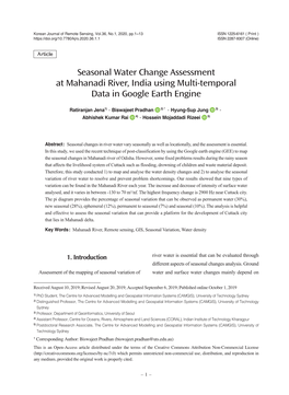 Seasonal Water Change Assessment at Mahanadi River, India Using Multi-Temporal Data in Google Earth Engine