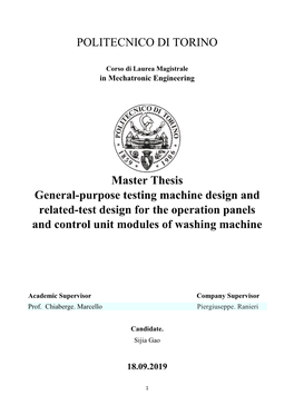 POLITECNICO DI TORINO Master Thesis General-Purpose Testing Machine Design and Related-Test Design for the Operation Panels