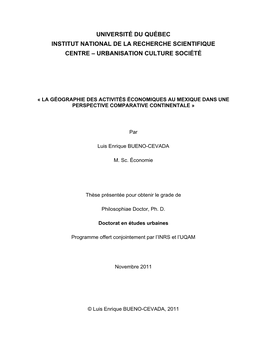 La Géographie Des Activités Économiques Au Mexique Dans Une Perspective Comparative Continentale »