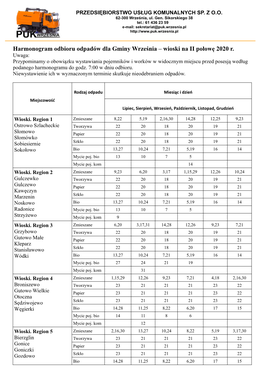 Harmonogram Odbioru Odpadów Dla Gminy Września – Wioski Na II Połowę 2020 R
