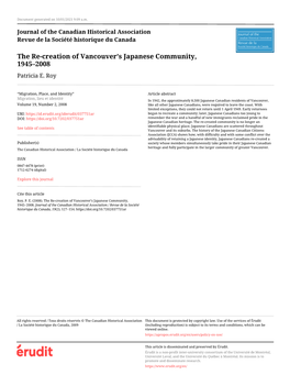 The Re-Creation of Vancouver's Japanese Community, 1945–2008