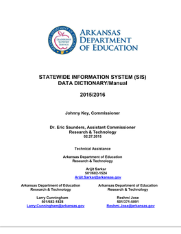 STATEWIDE INFORMATION SYSTEM (SIS) DATA DICTIONARY/Manual