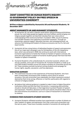 Joint Committee on Human Rights Inquiry: Is Government Policy on Free Speech in Universities Coherent?